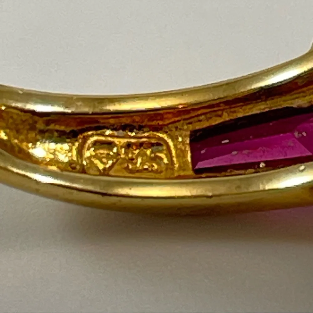 Stunning Red Ruby White Round Cut CZ Gold Plated Ring Bling Statement Sz 9